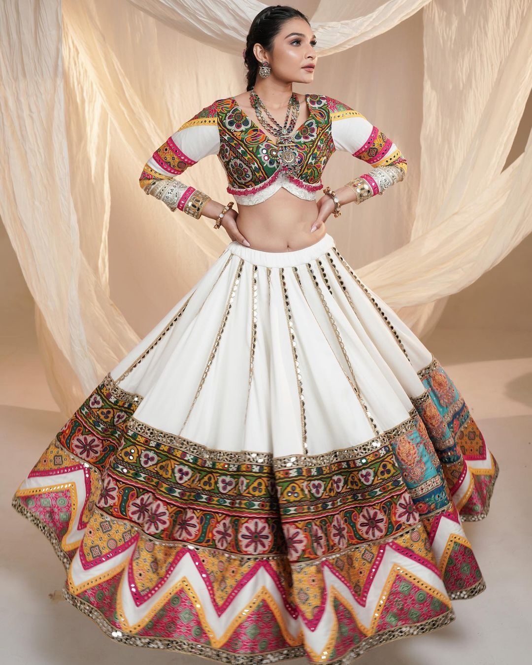 shubh viyan textiles Polka Print, Checkered, Self Design, Printed Semi Stitched Lehenga Choli-picture-15