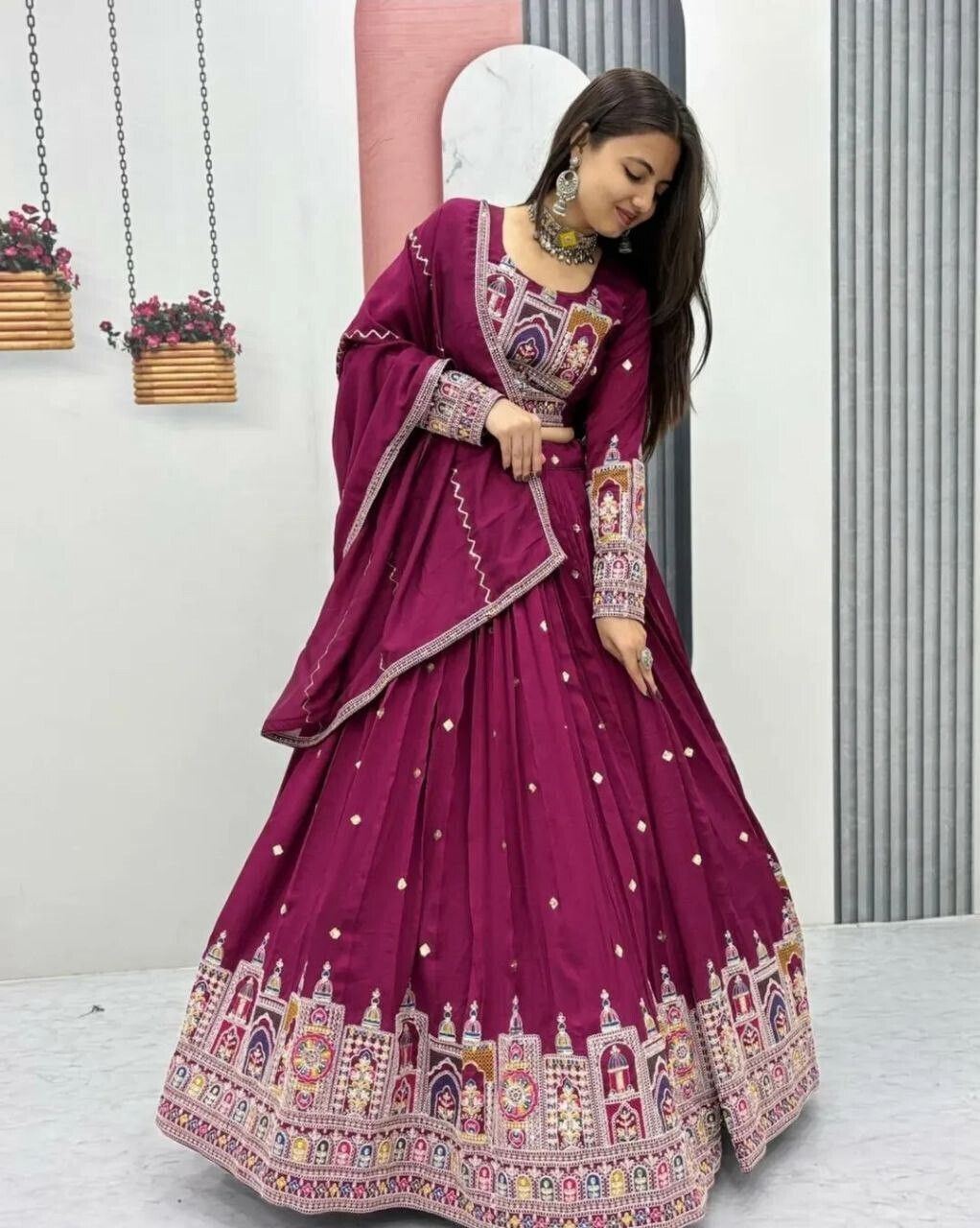 Embroidered Semi Stitched Lehenga Choli