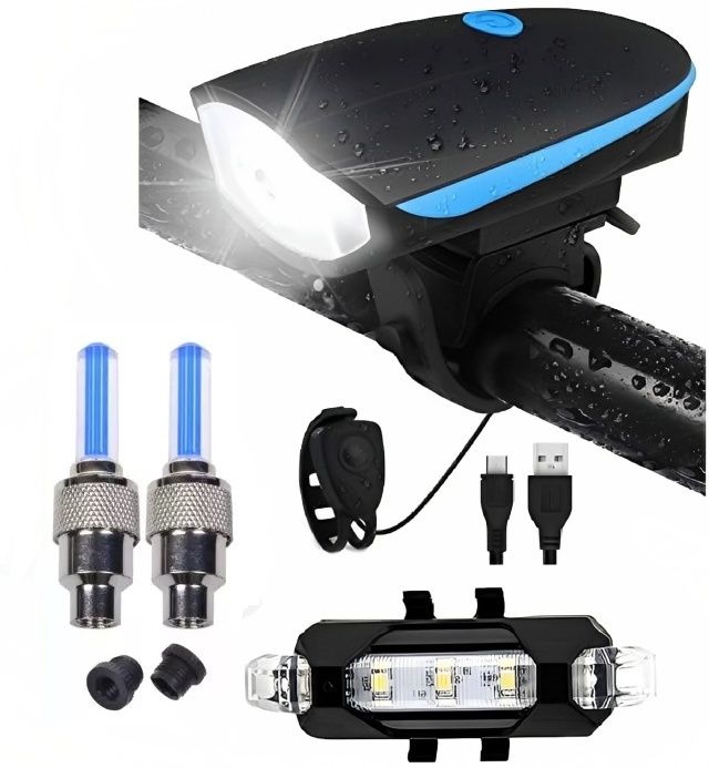USB Rechargeable Front Cycle Light with Back Tail Light And Tyre Valve Light LED Front Rear Light Combo-image-41