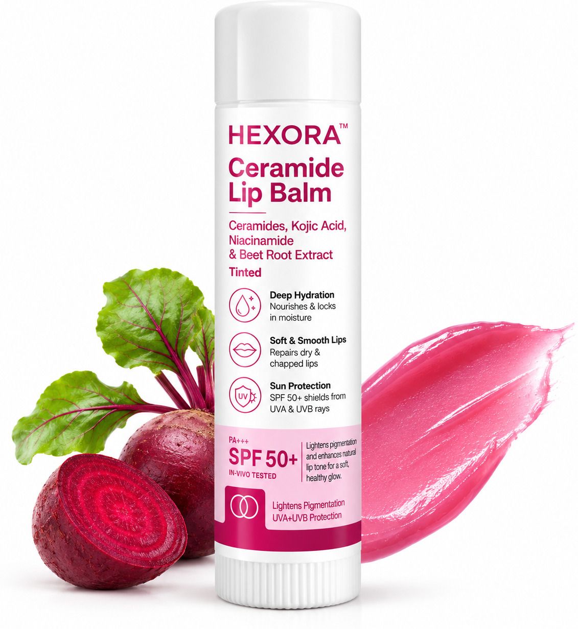 hexora Ceramide Tinted Lip Balm SPF 50+ PA+++ with Beet Root Extract | Pink Tint Beet Root-picture-19