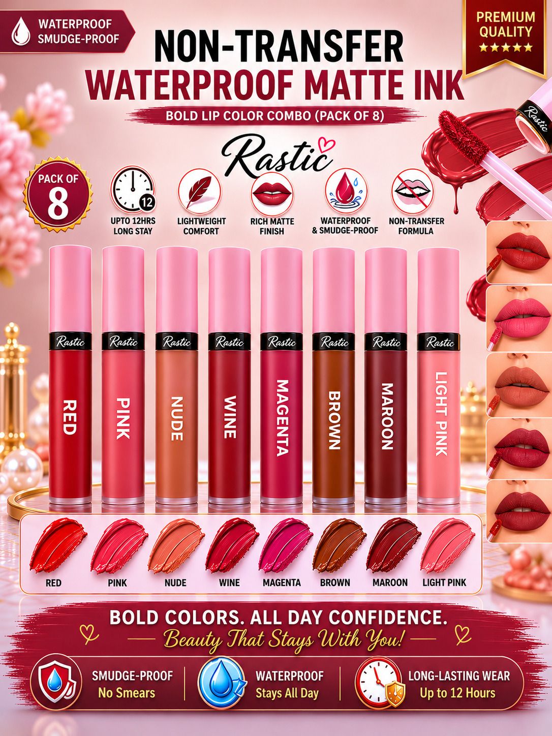 Waterproof Long-lasting Liquid Matte Lipstick Pack of 8-image-43