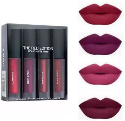 k3nterprises Red Edition Waterproof Long Lasting Set of 4 Liquid Matte Lipsticks KR-2 image 1