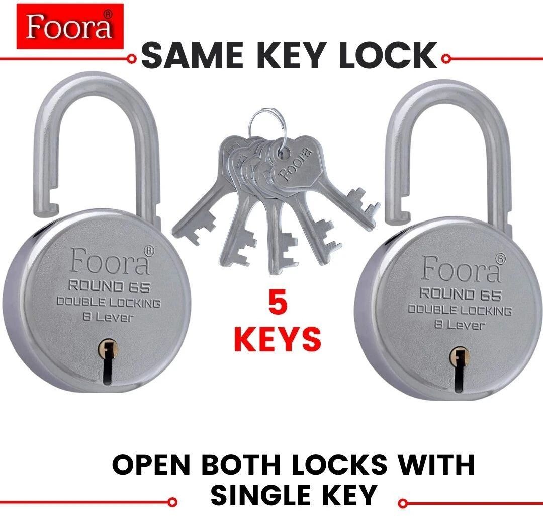 Round 65mm Same Key Lock Set - 2 Locks with 5 Keys for Home Security Padlock-image-29