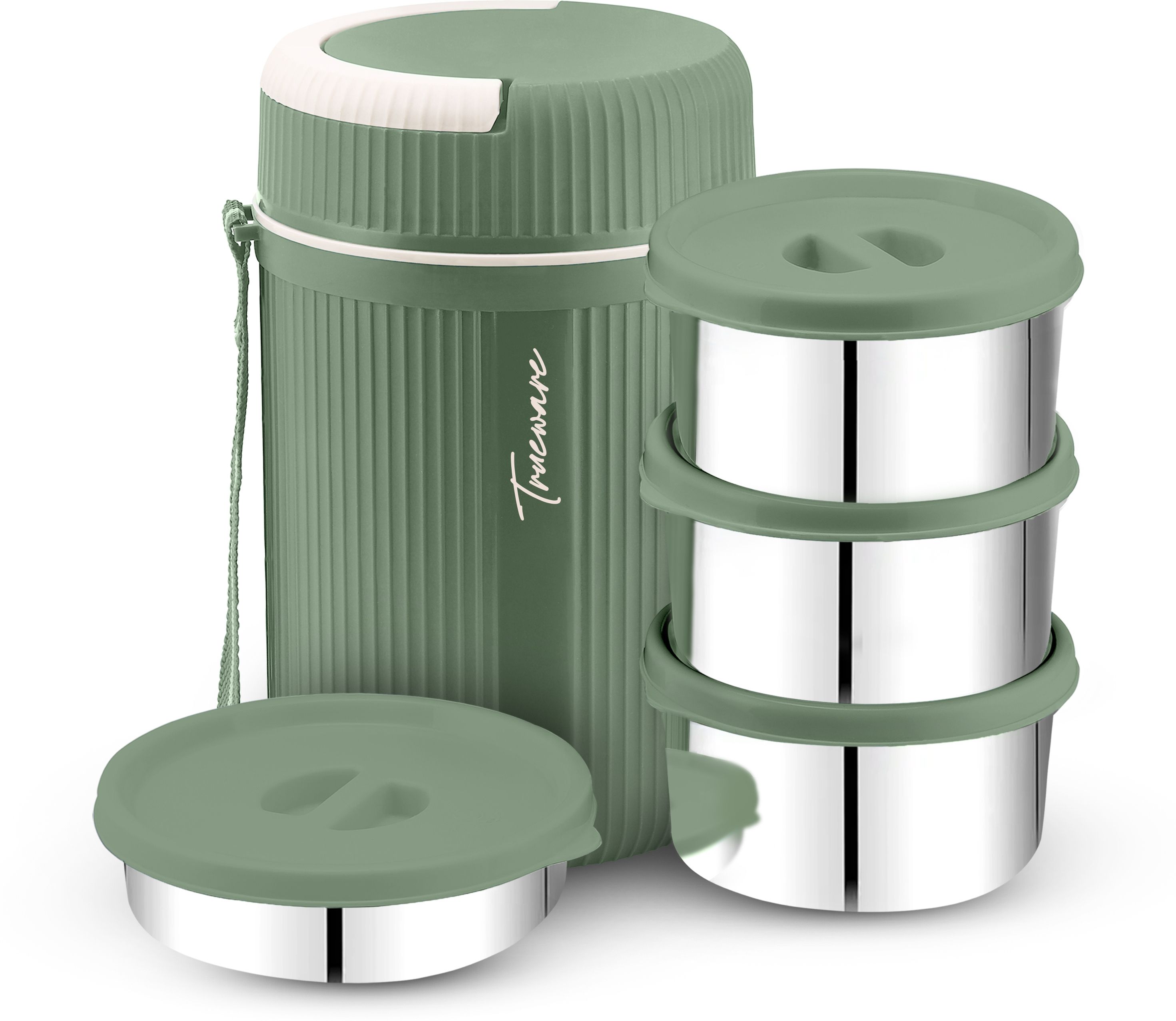 GRUB 4 Insulated Hot Lunch Box With 3 SS Container 300ML & 1 SS Container 200ML 4 Containers Lunch Box