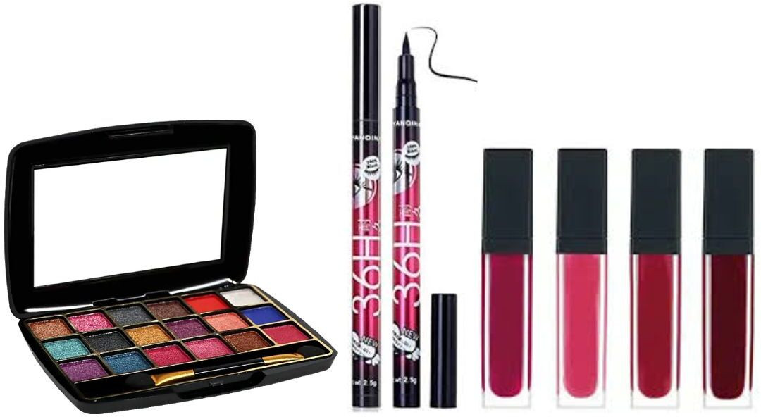 lately 18 color eyeshadow with red edition liquid lipstick set & waterproof eyeliner image 1