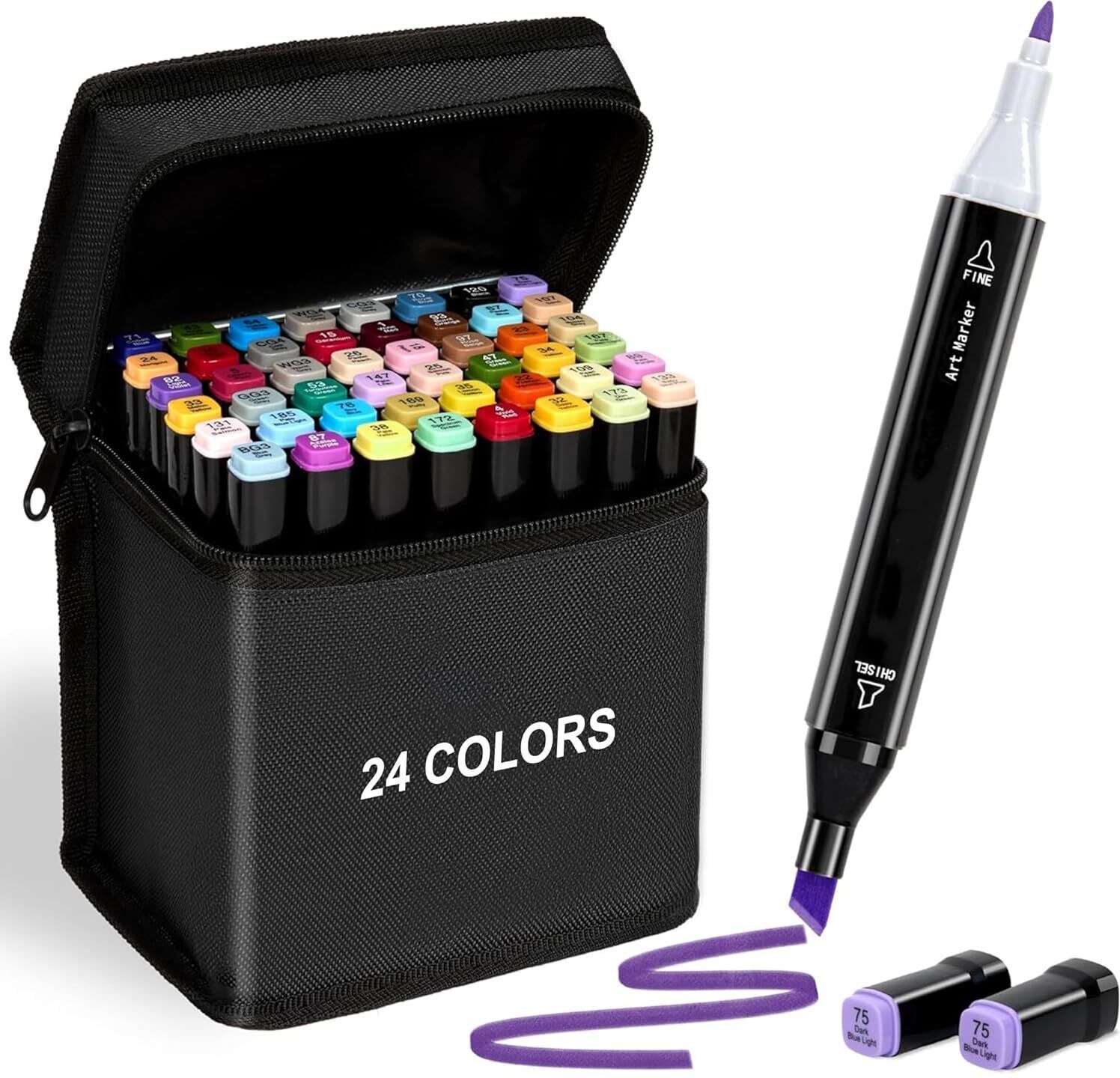 ablue clipper Dual Tip Colorful Art Markers Sketch Pens 24 Colors With Carrying Case Painting Drawing -Twin Head Permanent Colouring Marker Pens For Kids Adult, Multicolor Nib Sketch Pens-picture-43