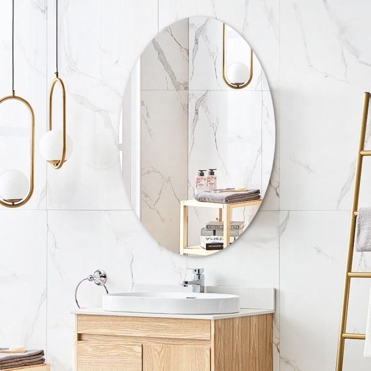 Minimalist Oval Wall Mirror For Contemporary Interiors 3MM Size - 12x15In Bathroom Mirror-image-1