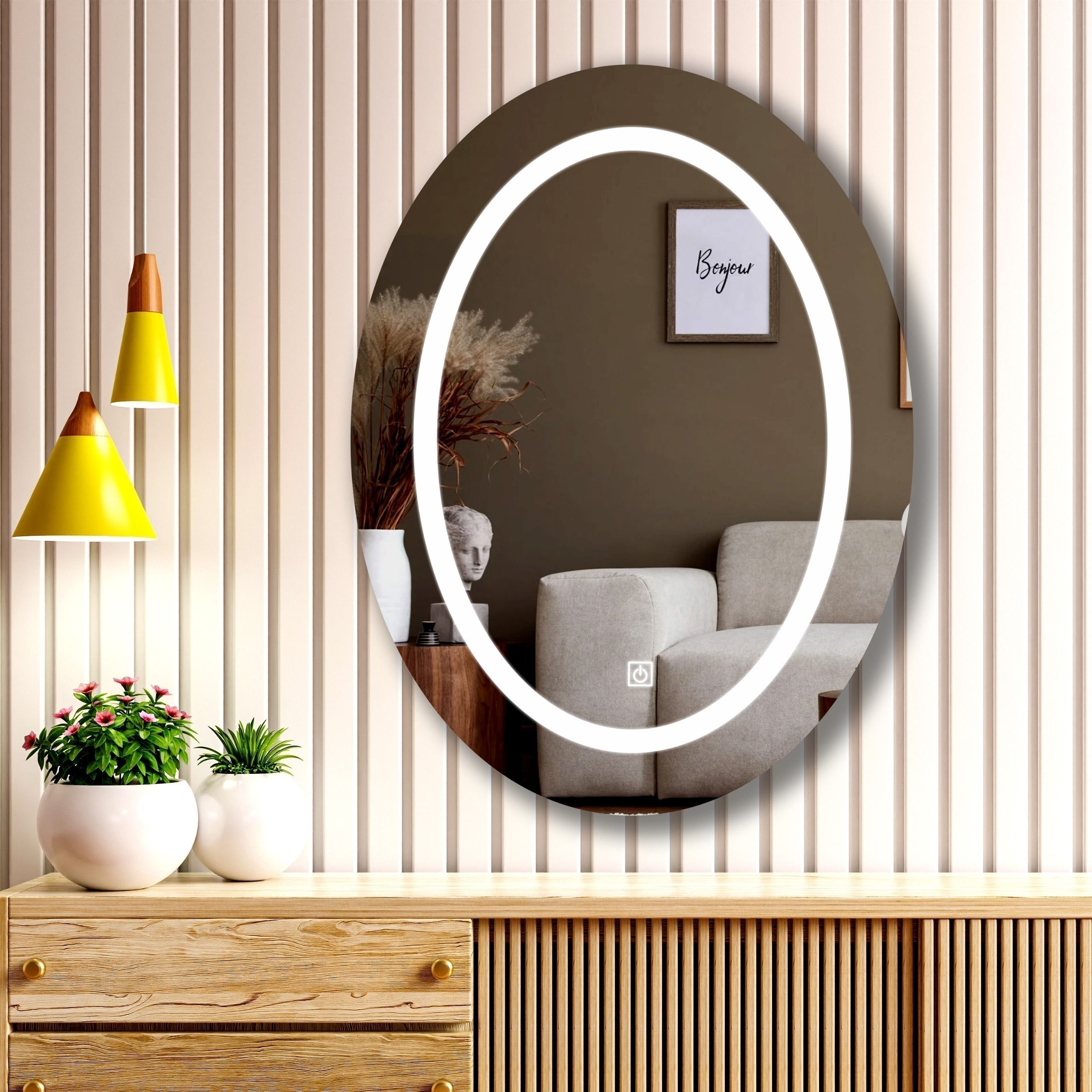 Oval Shape LED Mirror Decorative Interior Decor wall 18' X 24' Inch Bathroom Mirror-image-41