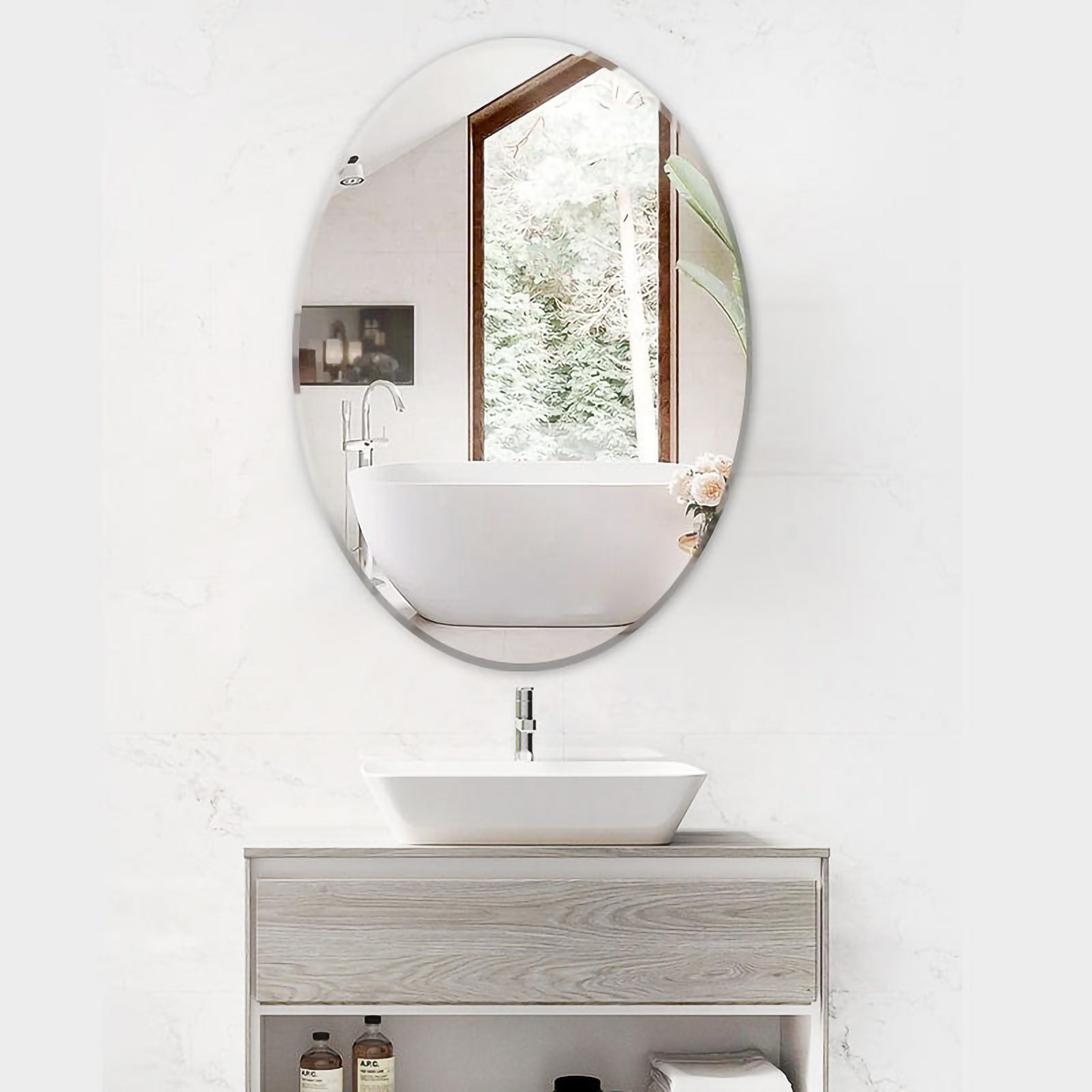 Designer Oval Shape Wall Mirror For Home 3MM Size - 12x15In Bathroom Mirror-image-49
