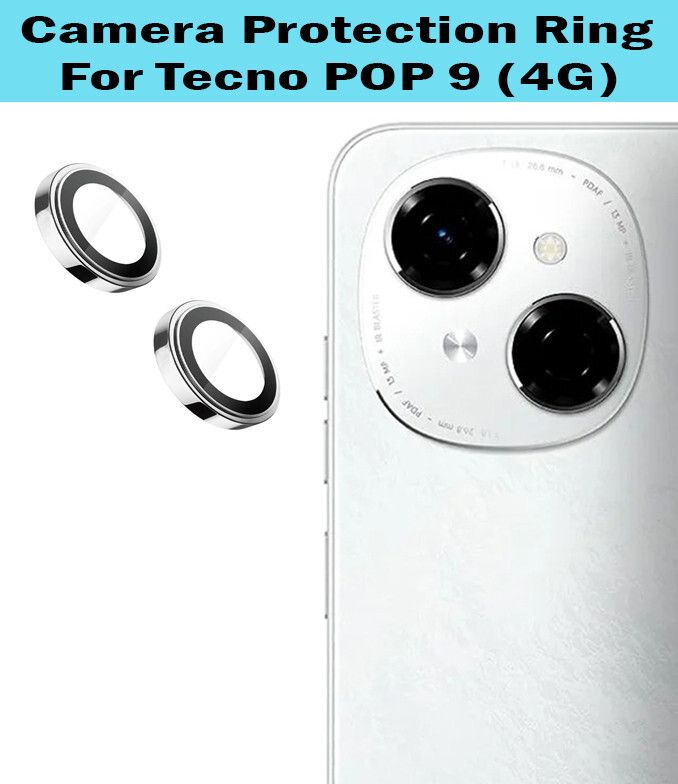 zyxo back camera lens glass protector for tecno 4g [silver metal alloy camera ring with 9h glass] set of 1