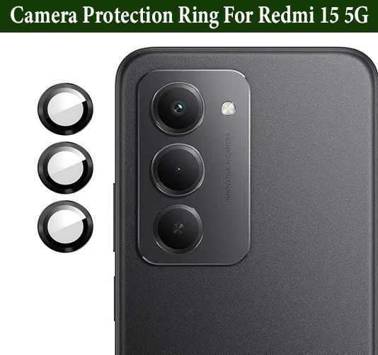 ZYXO Back Camera Lens Ring Guard Protector for Redmi 15 5G [ Black Metal Ring with 9H Glass] Set of 1-image-22