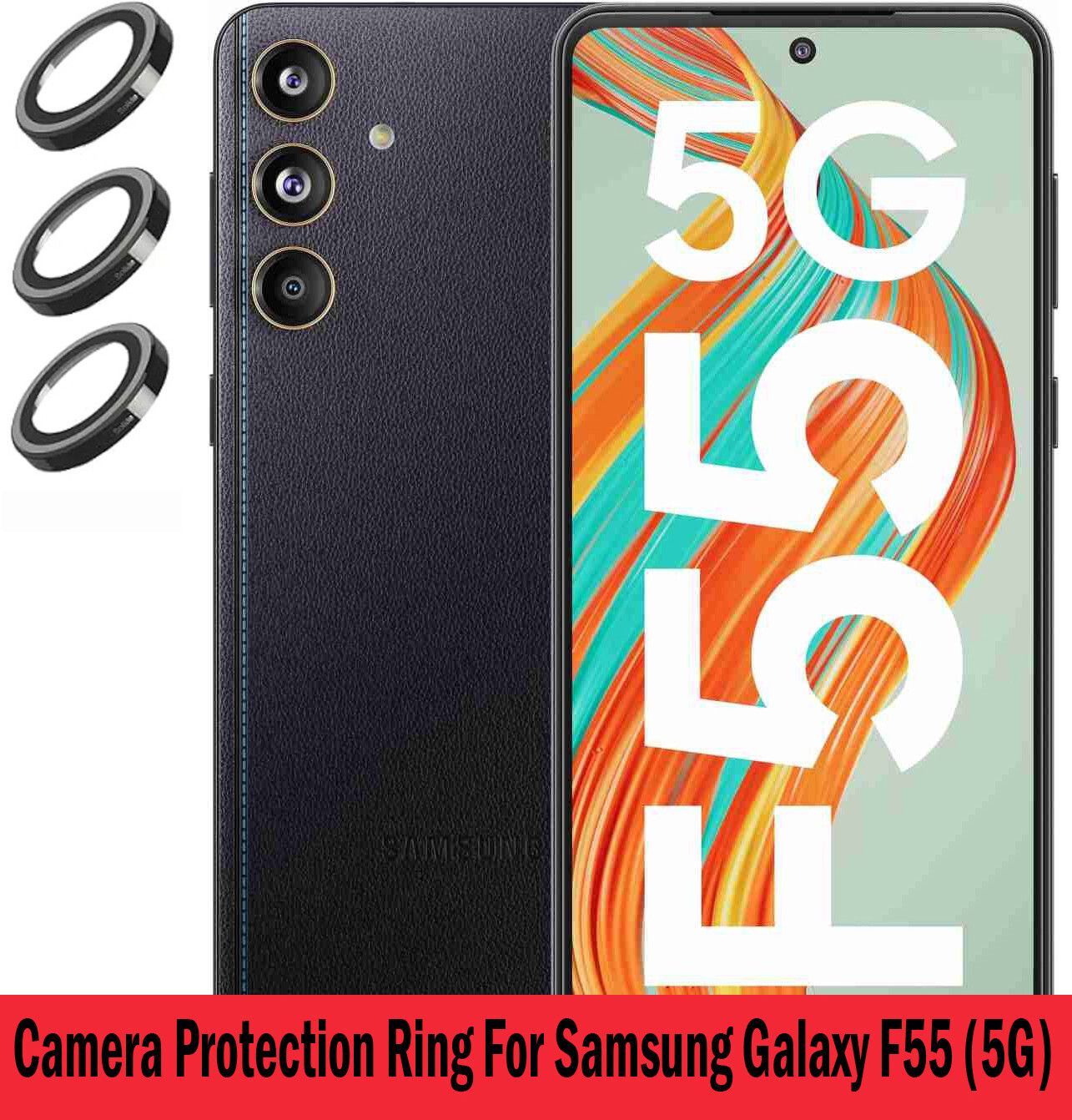 KREZEE Back Camera Lens Ring Guard Protector for Samsung Galaxy F55 5G [Black Metal Alloy Camera Ring with 9H Glass] Set of 1-image-46