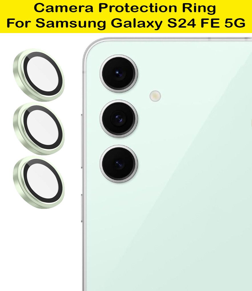 KREZEE Back Camera Lens Ring Guard Protector for Samsung Galaxy S24 FE 5G [ Green Metal Ring with 9H Glass] Set of 1