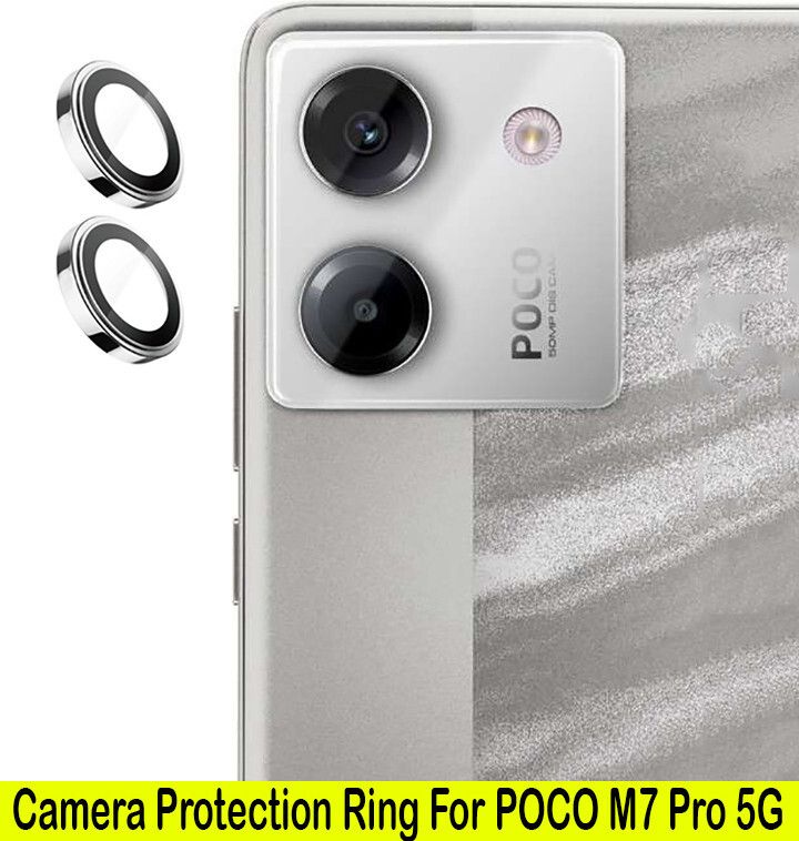 ZYXO Back Camera Lens Ring Guard Protector for POCO M7 Pro 5G [ Silver Metal Ring with 9H Glass] Set of 1-image-18