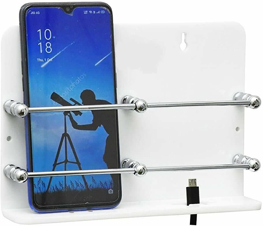 GLAMAXY Acrylic Double Mobile Stand Dual Phone Charging Holder TV AC Remote Stand for Home Mobile Holder-image-23