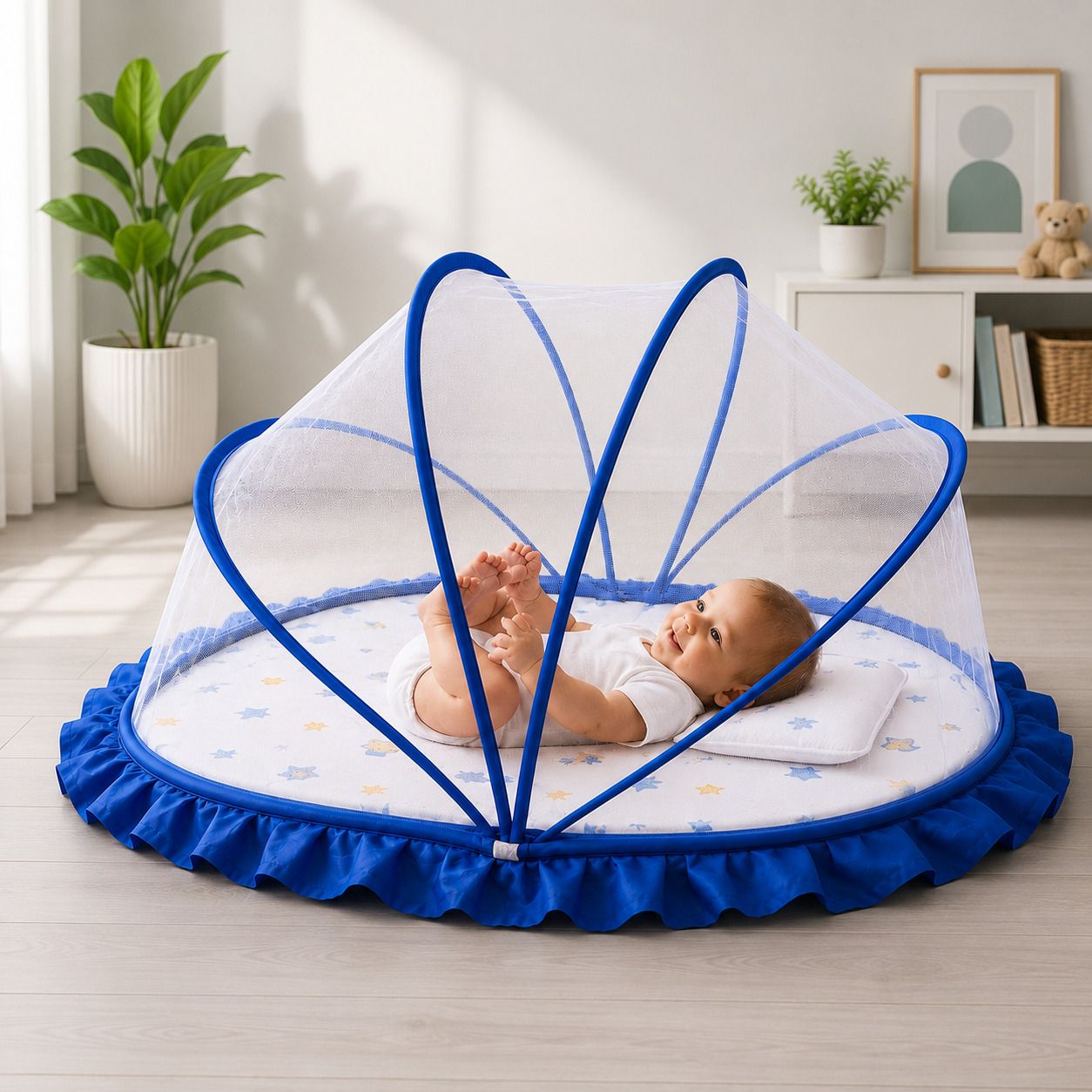 ( ROYEL WHITE BLUE ) HDPE - High Density Poly Ethylene Washable Kids Mosquito Net-image-30