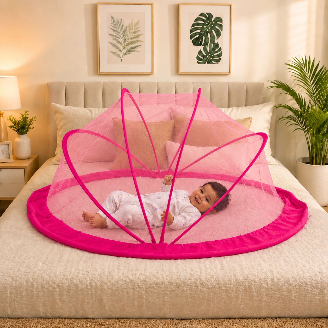 daktis Newborn Foldable Baby Crib Pink Color Net with Fine Mesh (0 to24)Months HDPE - High Density Poly Ethylene Washable Kids Mosquito Net-picture-44