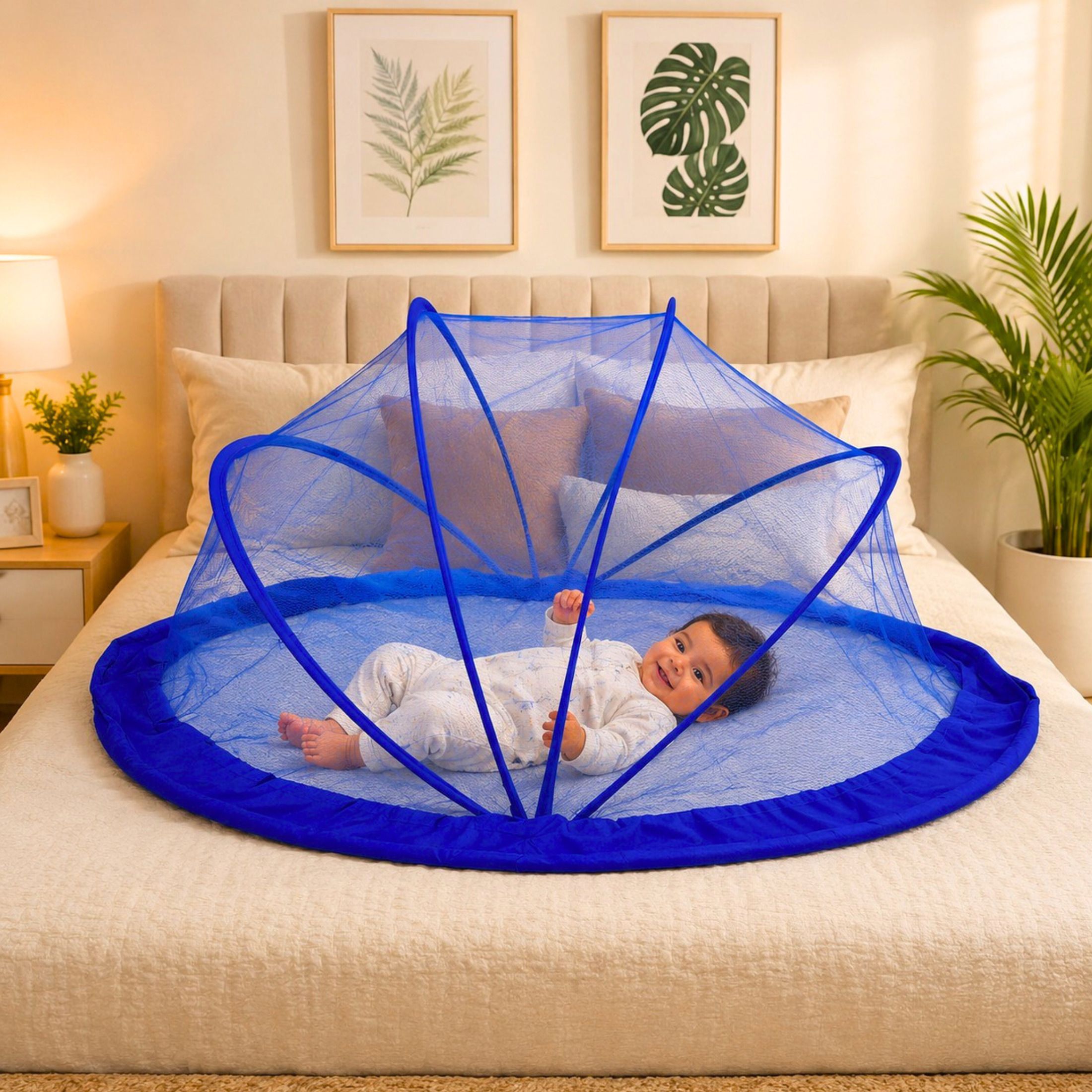 daktis Newborn Foldable Baby Crib Blue Color Net with Fine Mesh (0 to24)Months HDPE - High Density Poly Ethylene Washable Kids Mosquito Net-picture-42