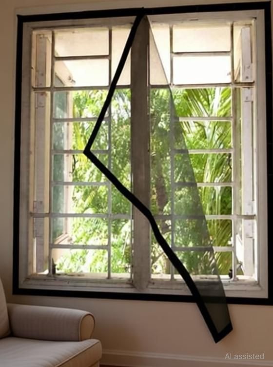 Window Mosquitoe Mesh with stitched loop and adhesive hook 3x5 ft black Fibre Washable Adults Mosquito Net-image-42