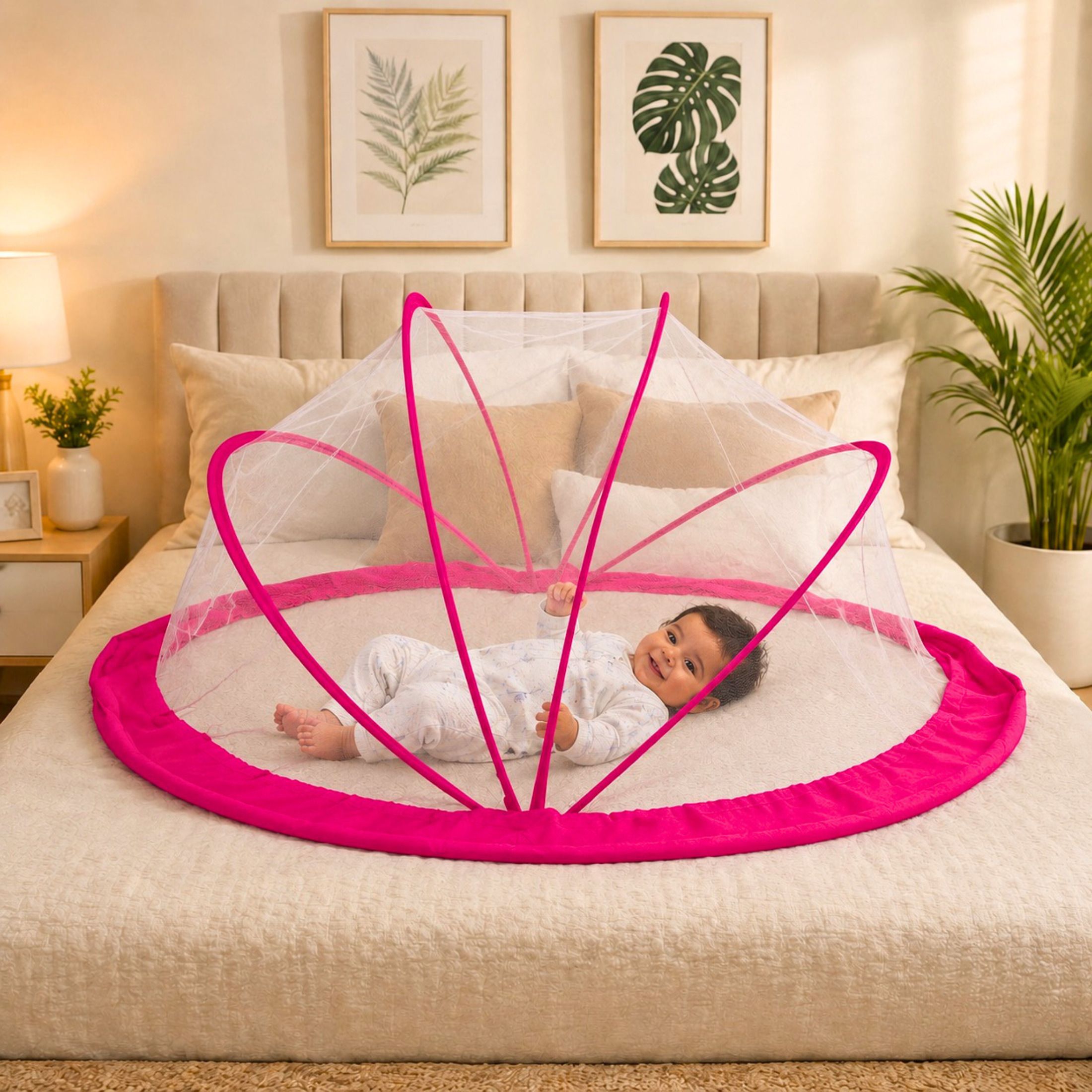 daktis Newborn Foldable Baby Crib Pink & White Color Net with Fine Mesh (0 to24)Months HDPE - High Density Poly Ethylene Washable Kids Mosquito Net-picture-14
