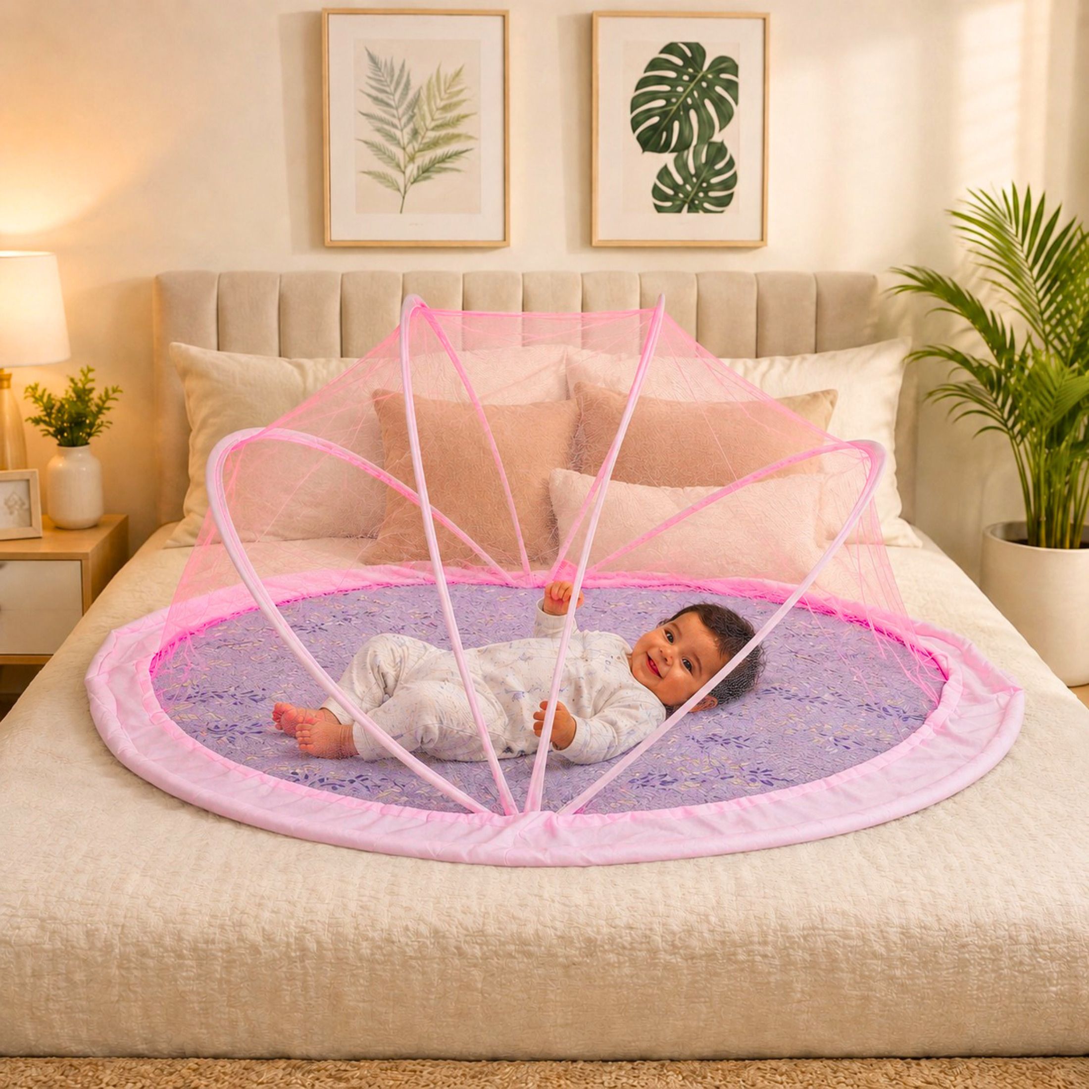 daktis Newborn Foldable Baby Crib Light Pink Color Net with Fine Mesh (0 to24)Months HDPE - High Density Poly Ethylene Washable Kids Mosquito Net-picture-16
