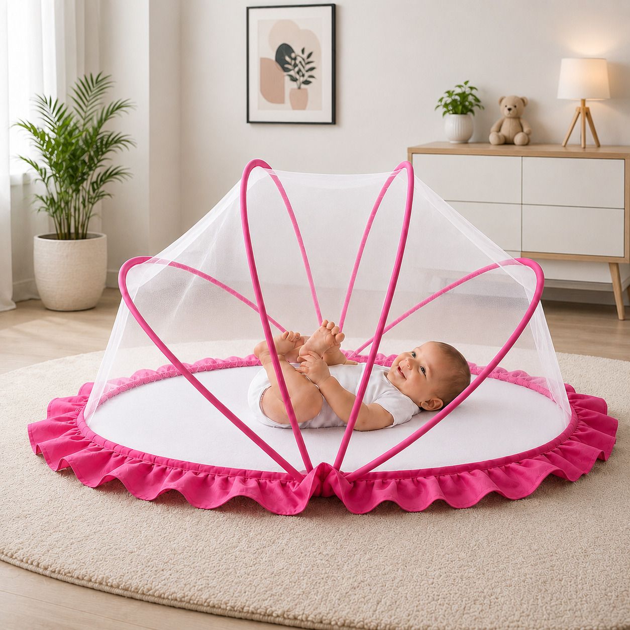 ' BABY PINK & WHITE ' HDPE - High Density Poly Ethylene Washable Kids Mosquito Net-image-40
