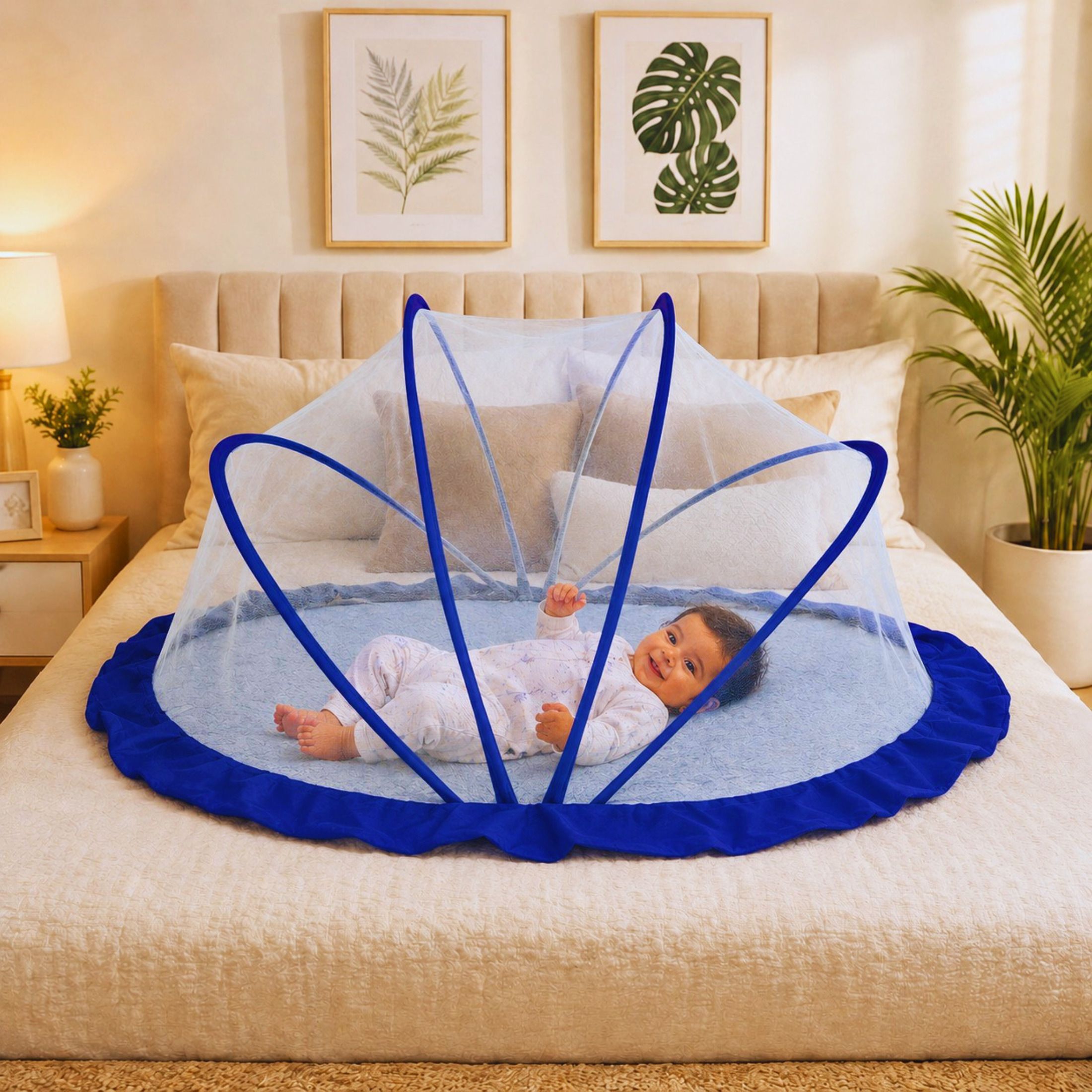 daktis Newborn Foldable Baby Crib Blue & White Color Net with Fine Mesh (0 to24)Months HDPE - High Density Poly Ethylene Washable Kids Mosquito Net-picture-43