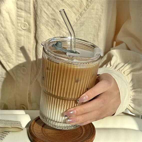 Coffee Cup Travel Glass Sipper with Straw and lid Glass Tumbler (400 ml) A Glass Coffee Mug-image-26