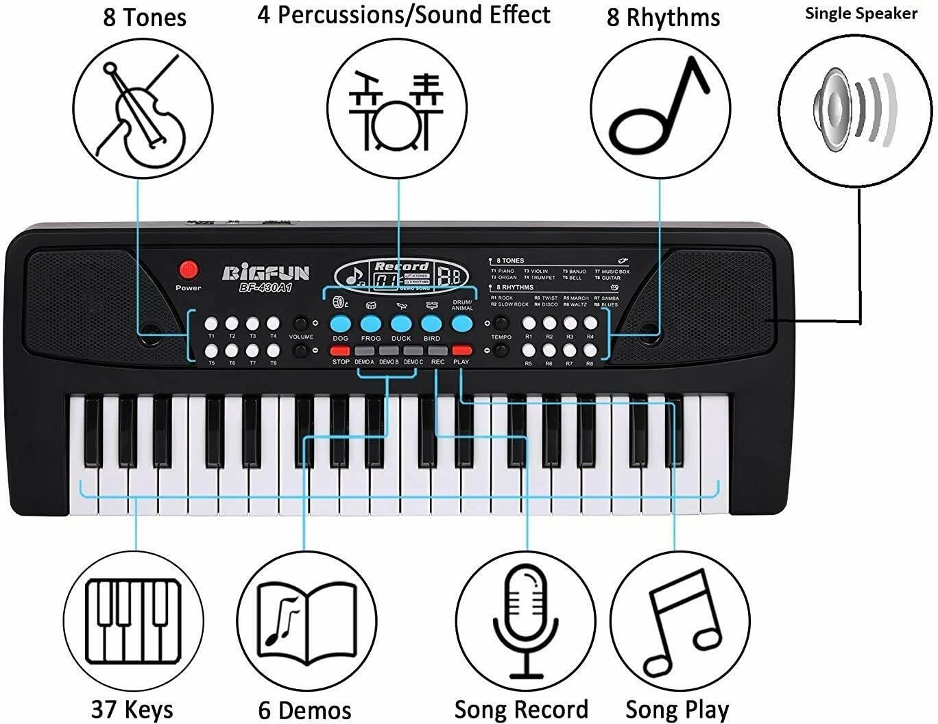 A430 Kids Piano Keyboard, Piano for Kids with Microphone Portable Electronic P26 37Key Piano Toy Keyboard for Kids with Mic Dc Power Option P26 Analog Portable Keyboard-image-11
