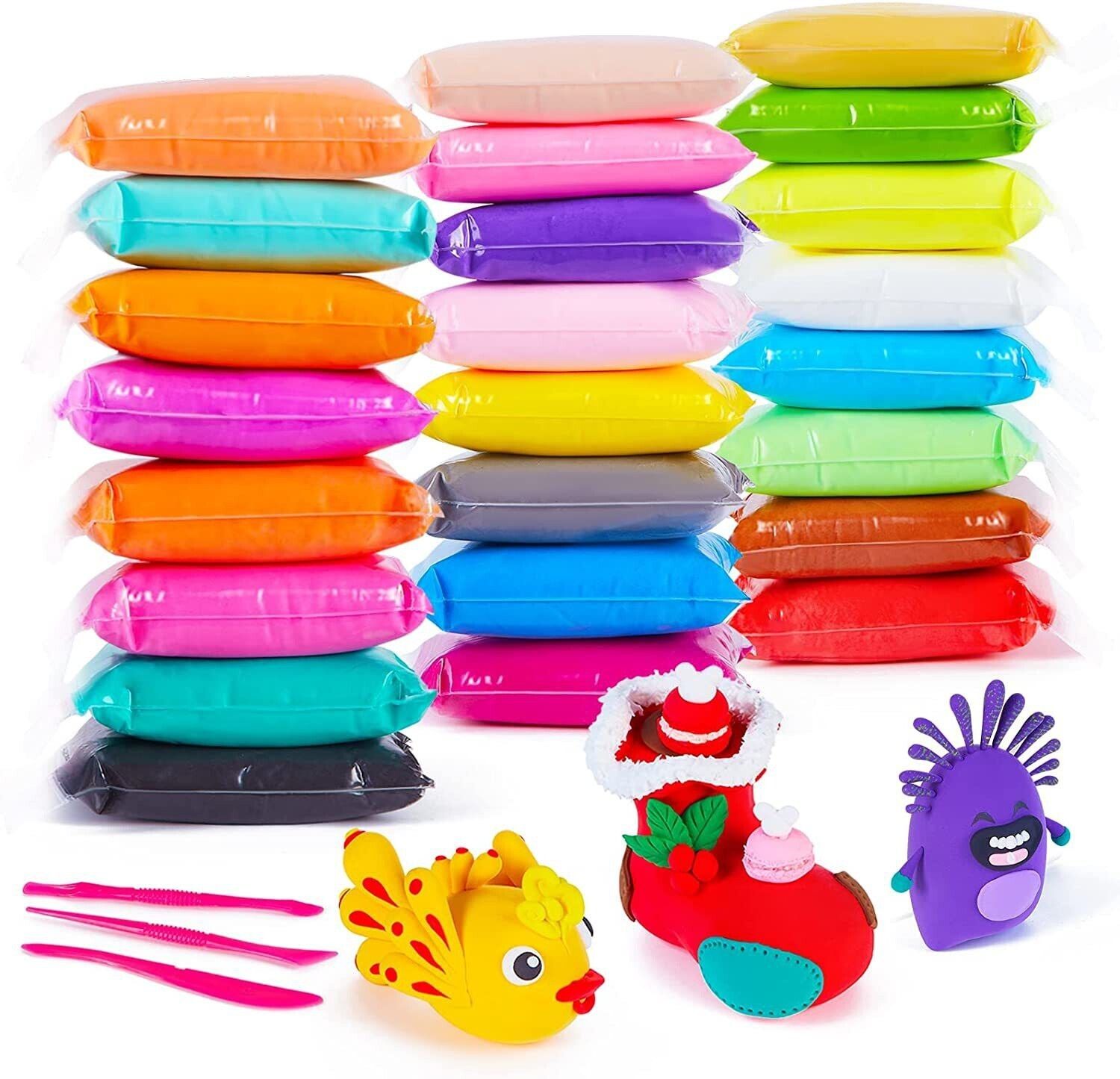 Air Dry Clay Set For Kids DIY Ultra Light Modeling Bouncing Clay (Pack of 24)-image-28