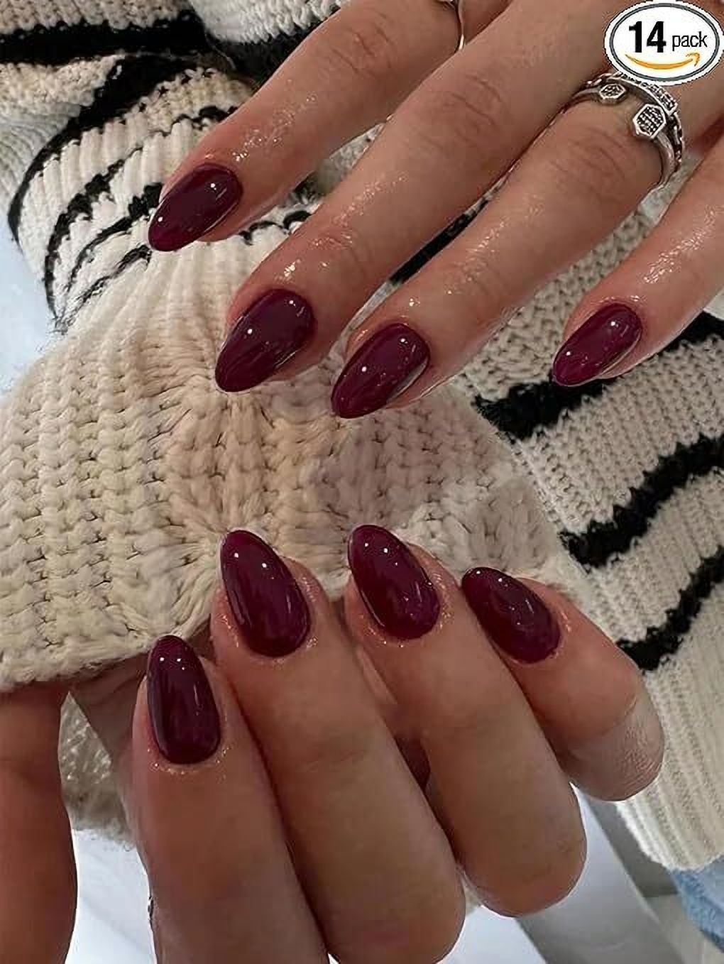 Short Almond Maroon Glossy Finish Nail Extensions With Free Glue Kit-image-37