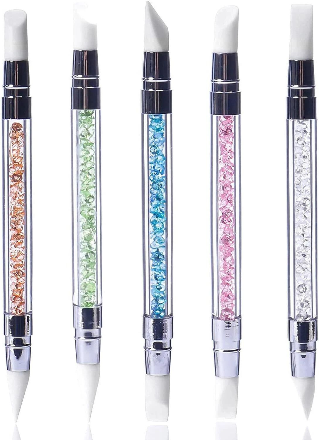 ezelflow beauty 5Pcs Silicone Nail Art Acrylic Pen Brushes, Rhinestone Handle Double-Ended Nail-picture-37