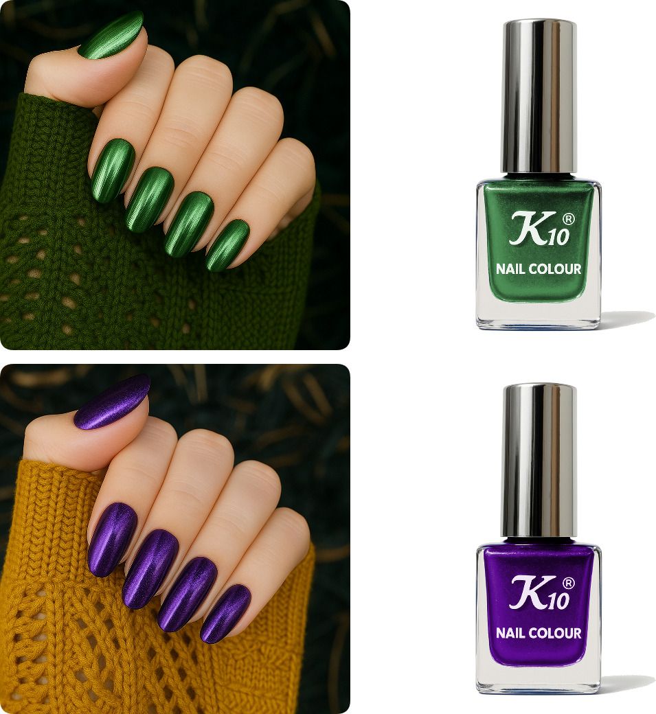Metallic Nail Polish Combo Multicolor (12ML Each) Green,Purple