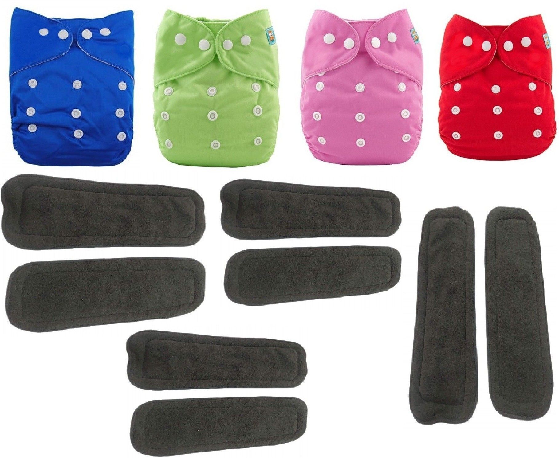 ( Pack of 4 Multicolor Cloth Diaper with 8 Black pad ) - Baby Pocket Diaper with-image-0