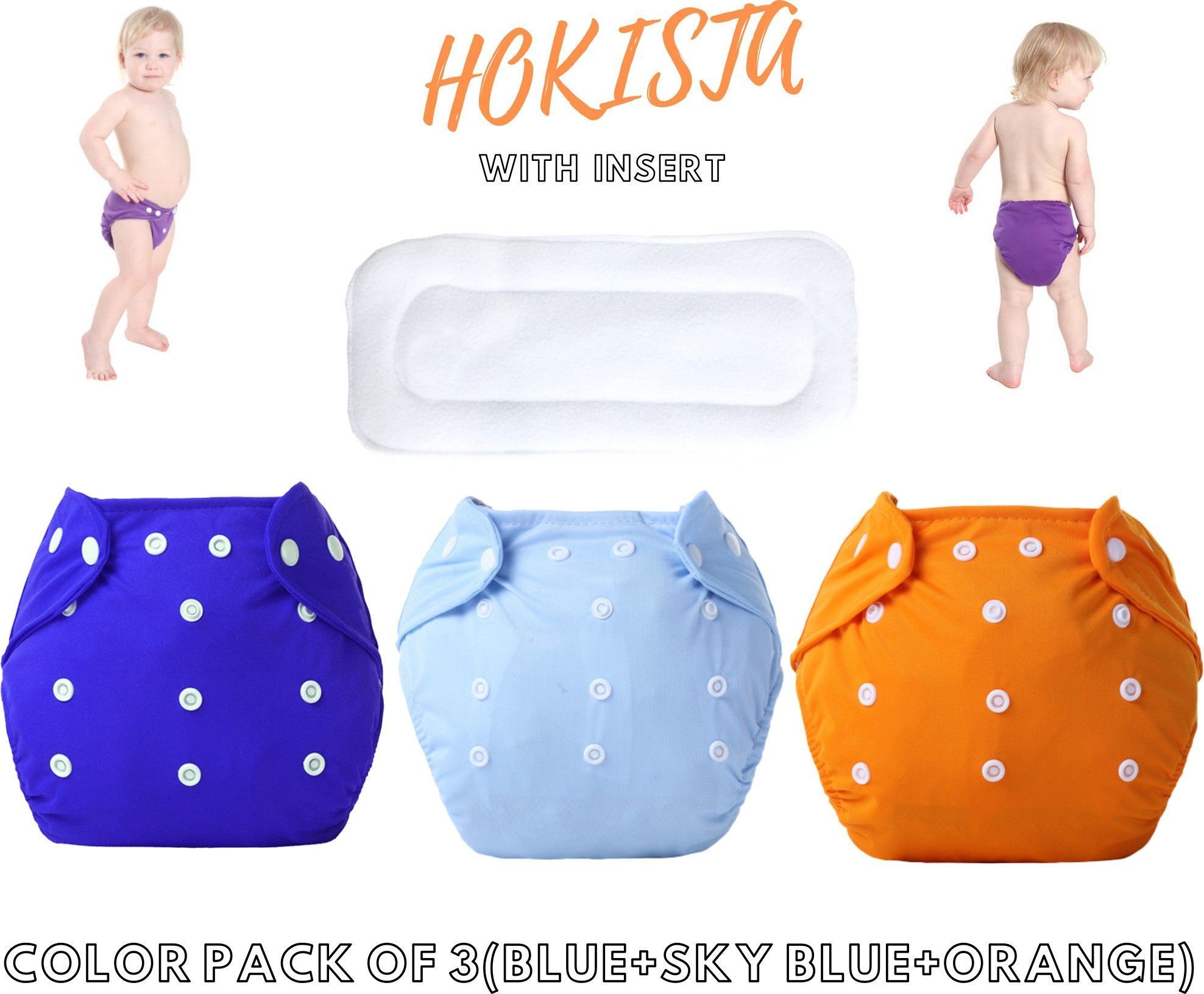 babepanda Pack Of 3 Reusable Cloth Diapers Washable, Adjustable Size with Insert Pads-picture-42
