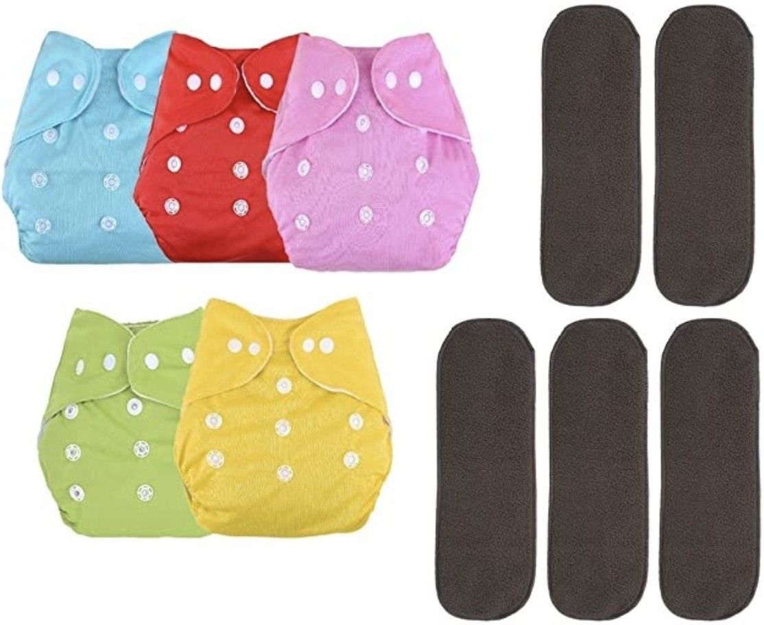 Medium Cloth Button Diaper Combo - 5 diaper with black insert-image-46