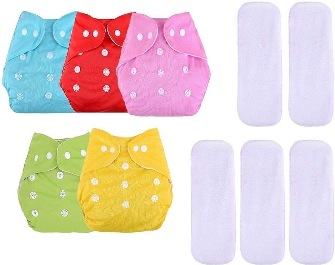 shukan Baby Diapers Washable Reusable Adjustable 5 Cloth Diapers & 5 White Inserts-picture-33