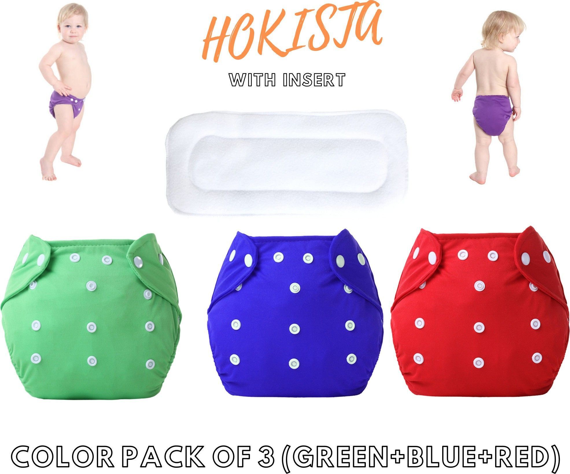 babepanda Pack Of 3 Reusable Cloth Diapers Washable, Adjustable Size with Insert Pads-picture-17