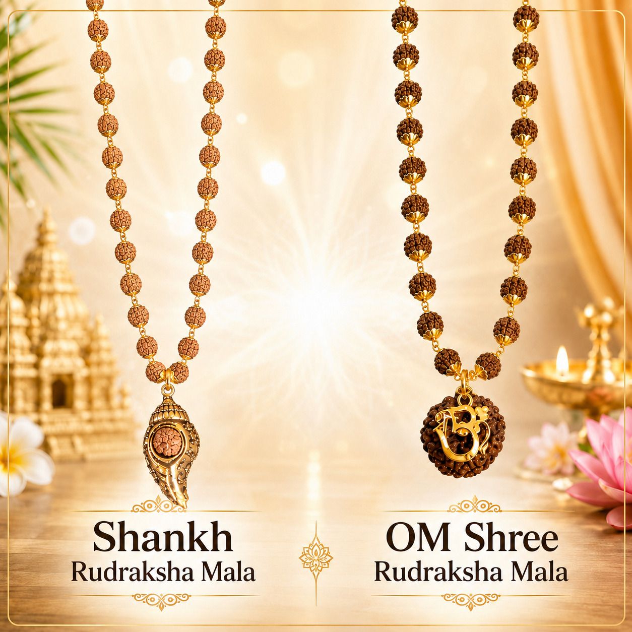 vritti Shankh Rudraksha Mala & OM Shree Rudraksha Mala Combo for Men & Women Beads Gold-plated Plated Wood Necklace Set-picture-7