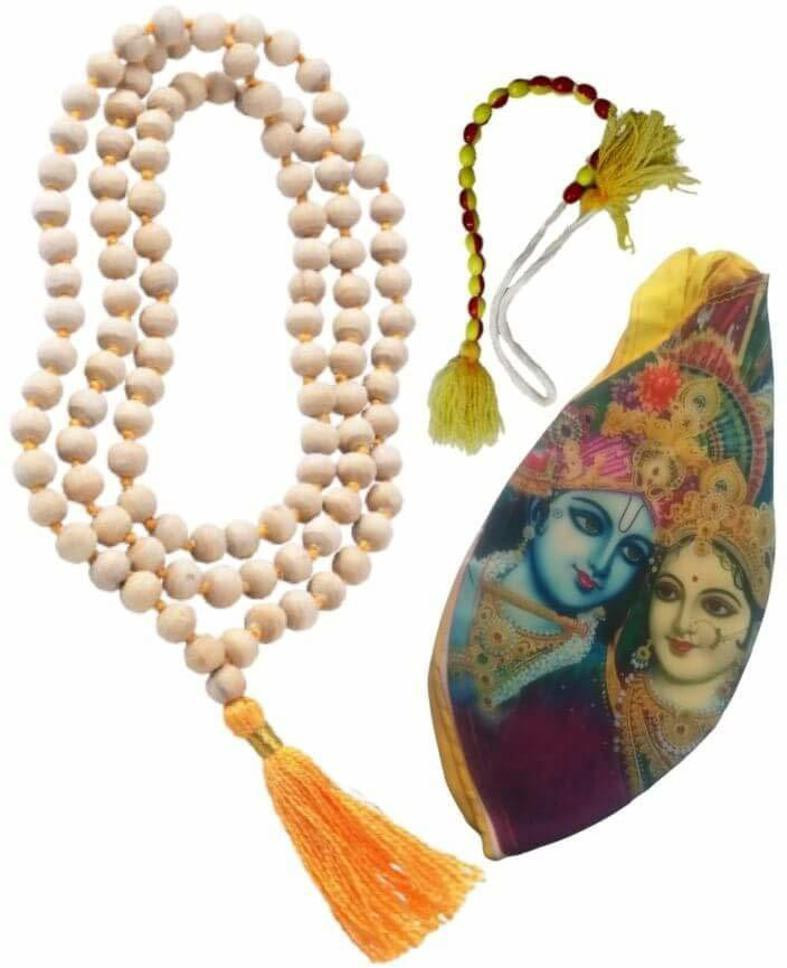 firmus Original 108 Beads Original Tulsi Jaap Mala with Mantra Jaap Bag Fabric, Wood Layered image 1