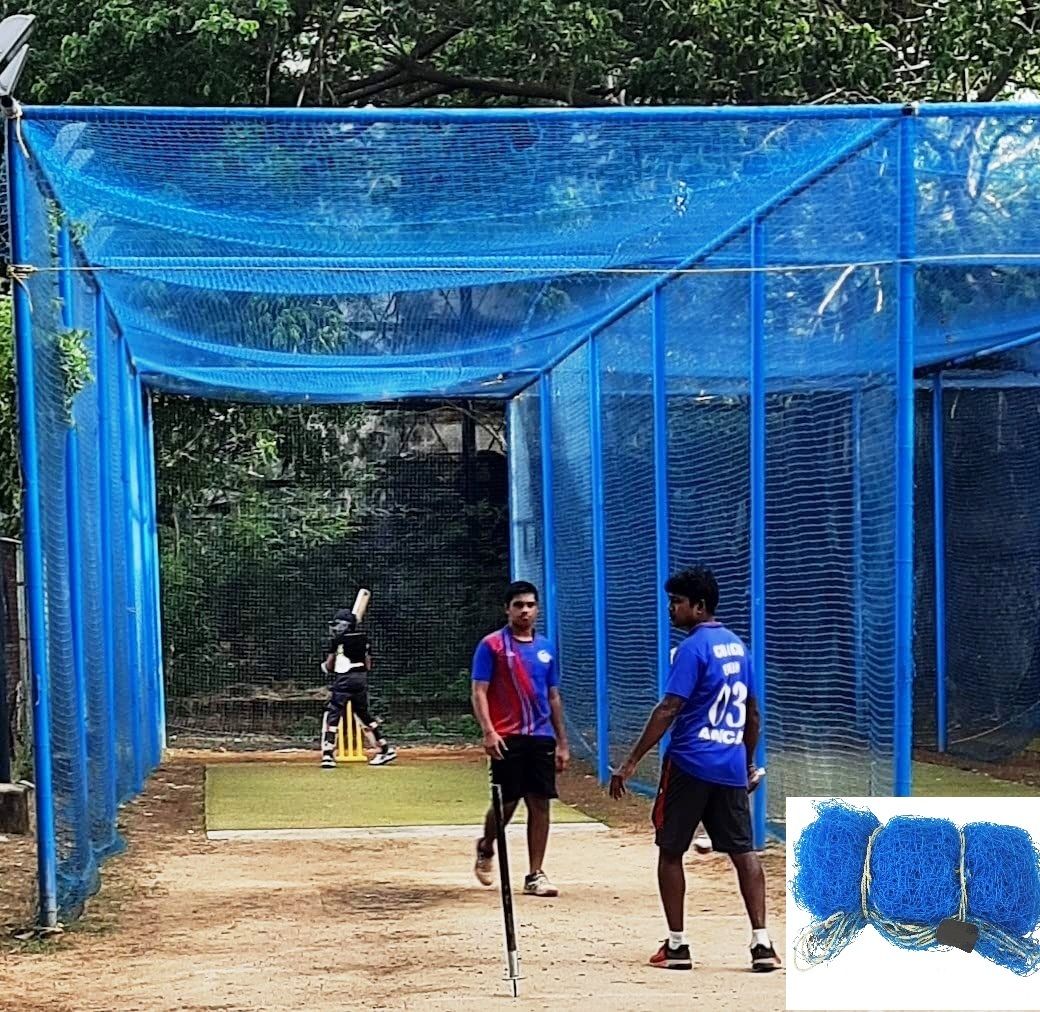 Nylon 70x10 Feet Ground Boundary And Practice Cricket Net BLUE WITH INTER LOCK Cricket Net-image-1