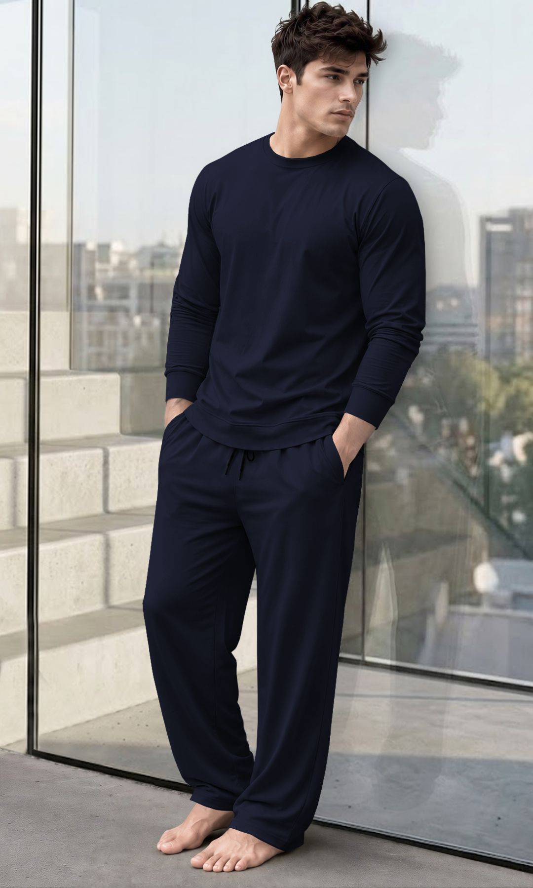 tesseract Men Night Suit Set Dark Blue Solid-picture-21