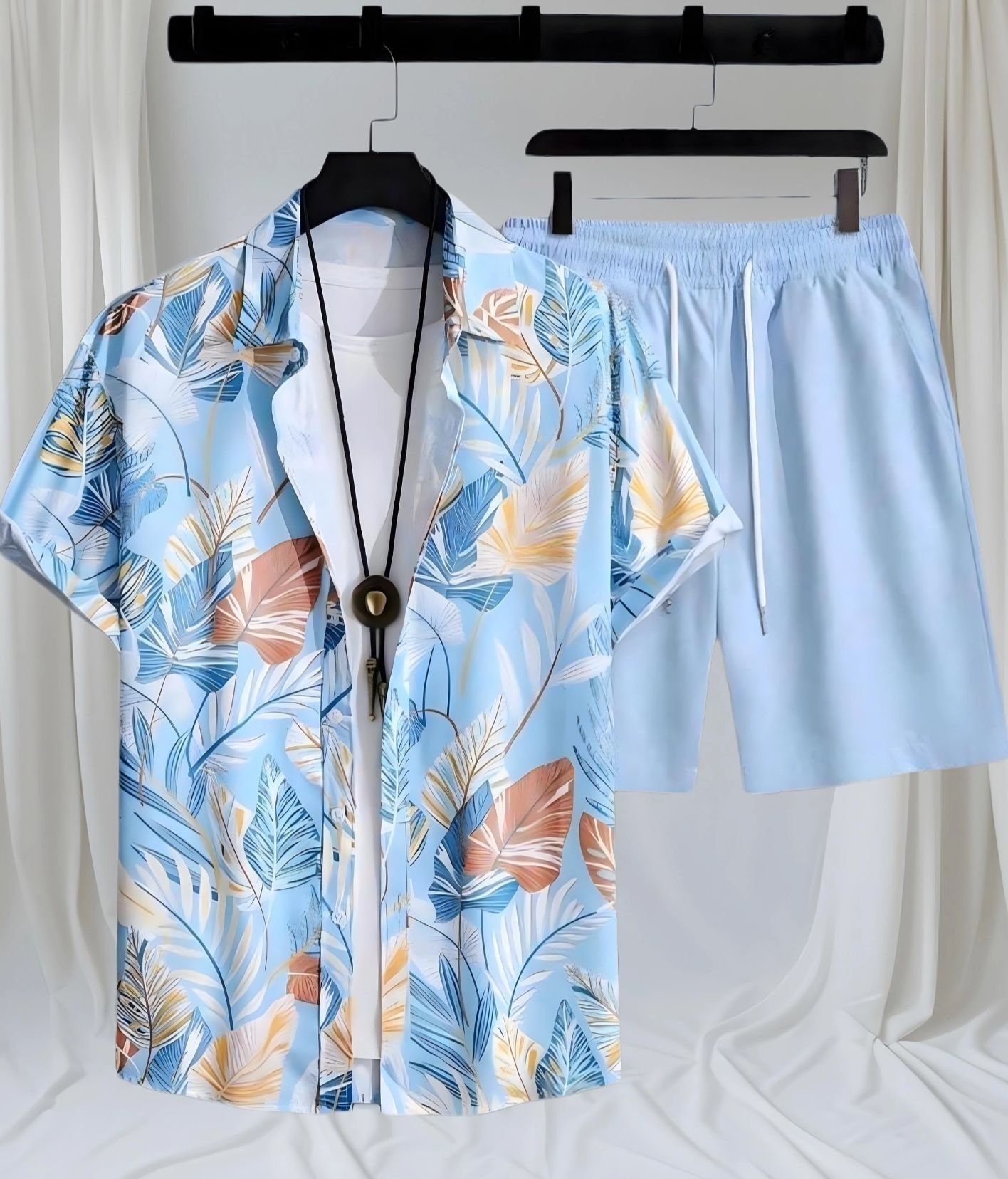 shivforyou Men Night Suit Set Light Blue Printed-picture-36
