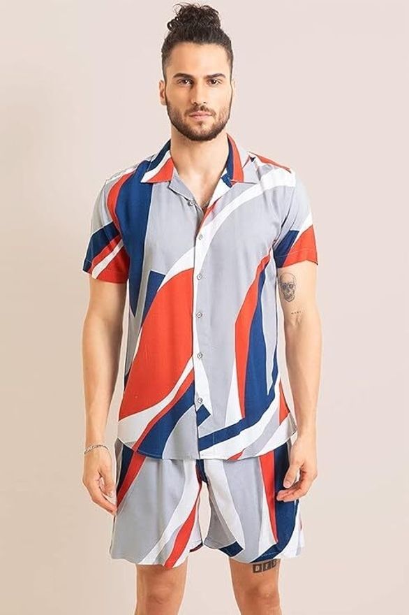 Men Shirt & Pyjama set Multicolor Printed-image-4