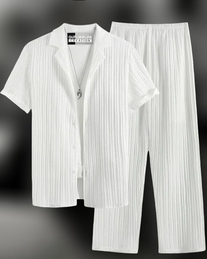 gurukrupa creation Men Night Suit Set White Self Design-picture-47