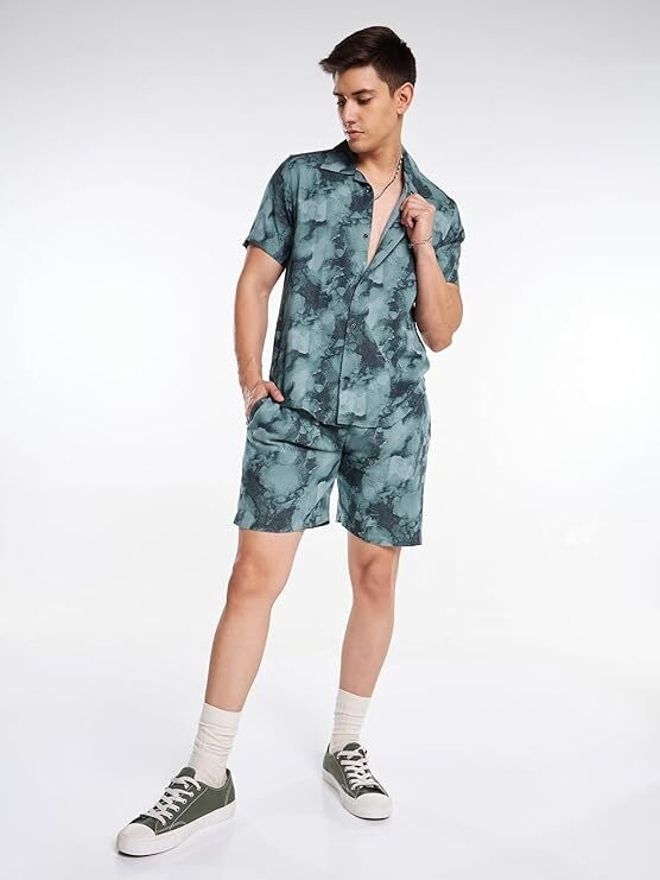 Men Shirt & Pyjama set Multicolor Printed