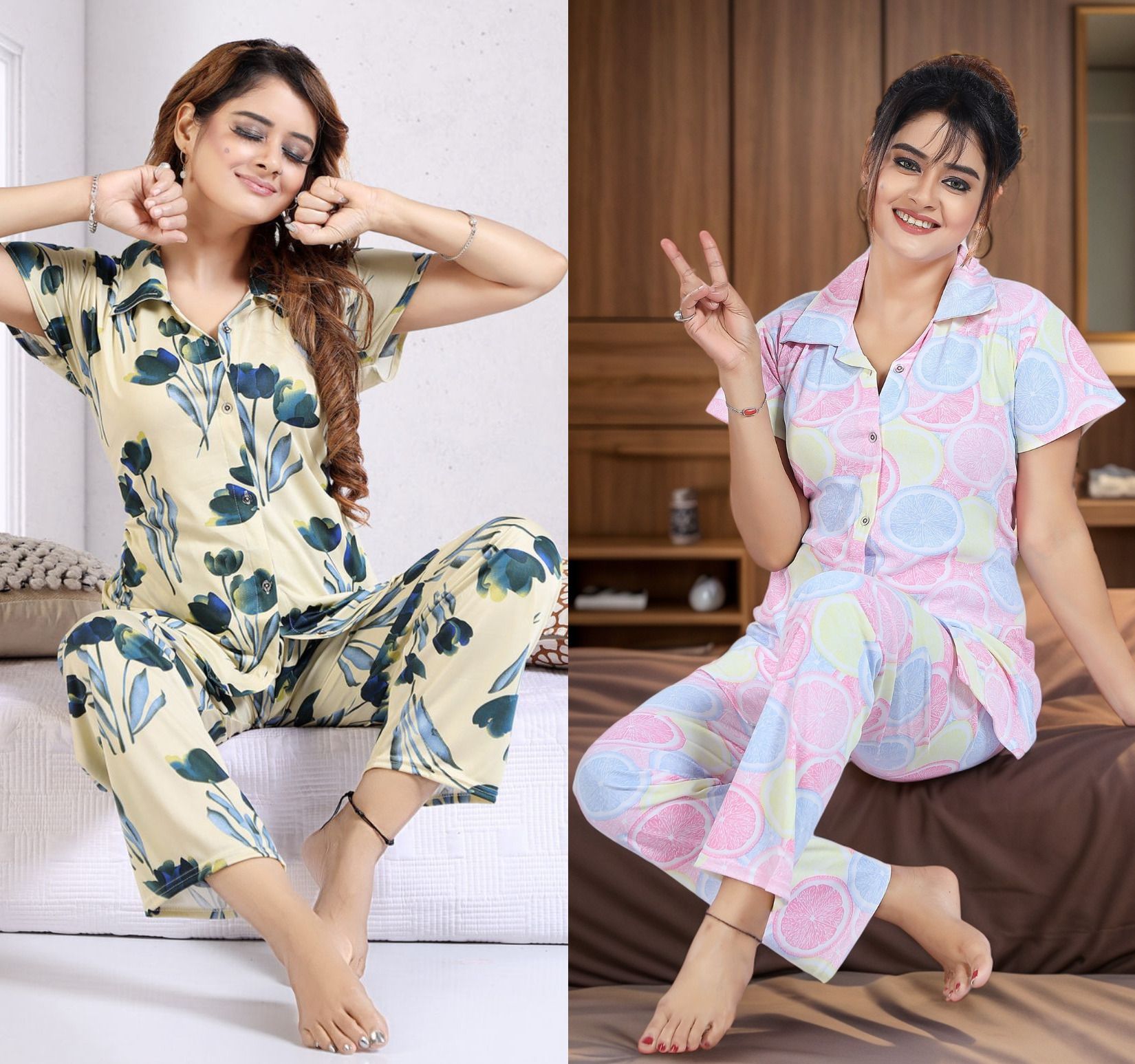 Women Night Suit Set Multicolor Printed