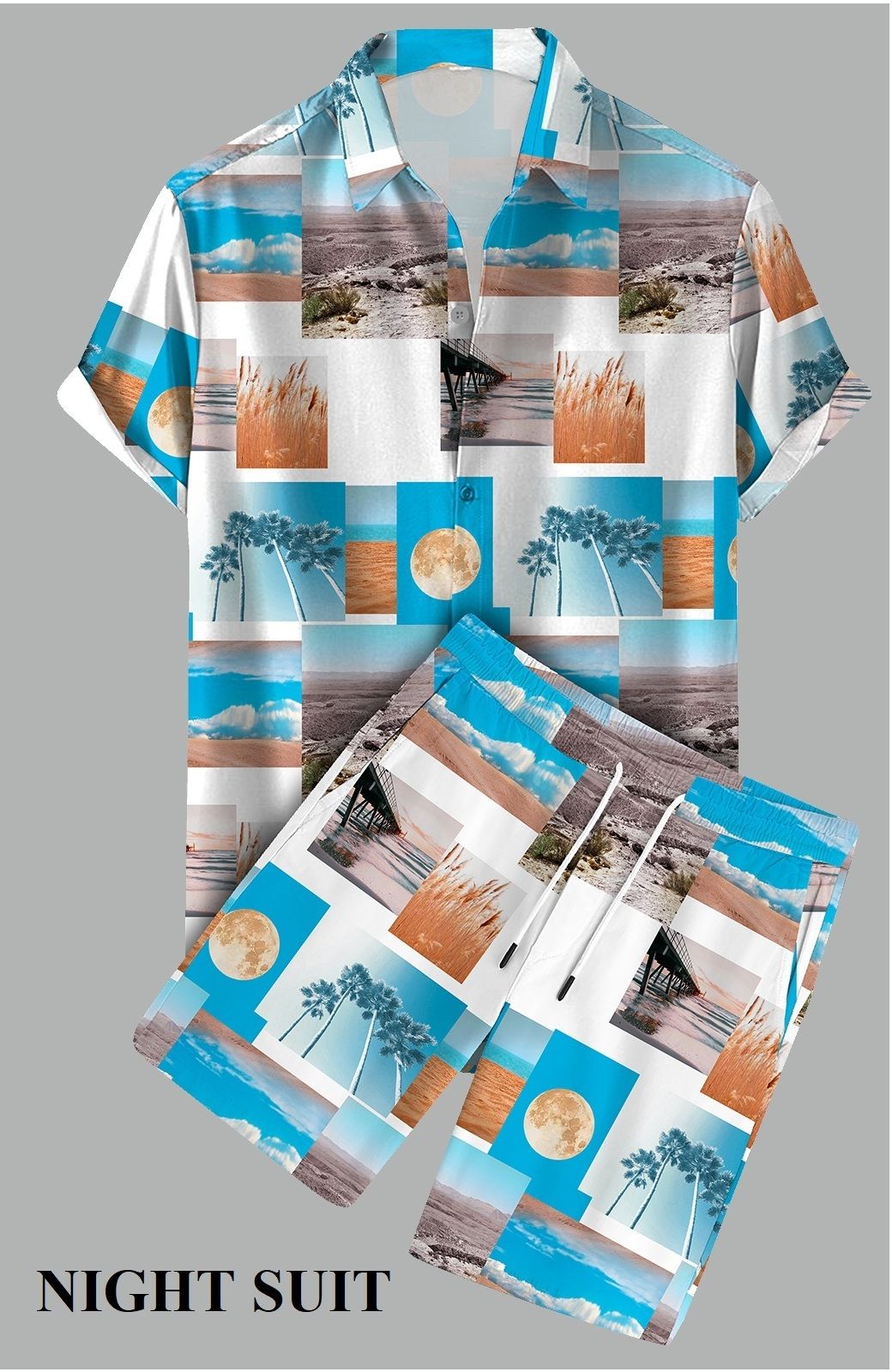 tanisha fashion Men Night Suit Set Light Blue Printed-picture-17
