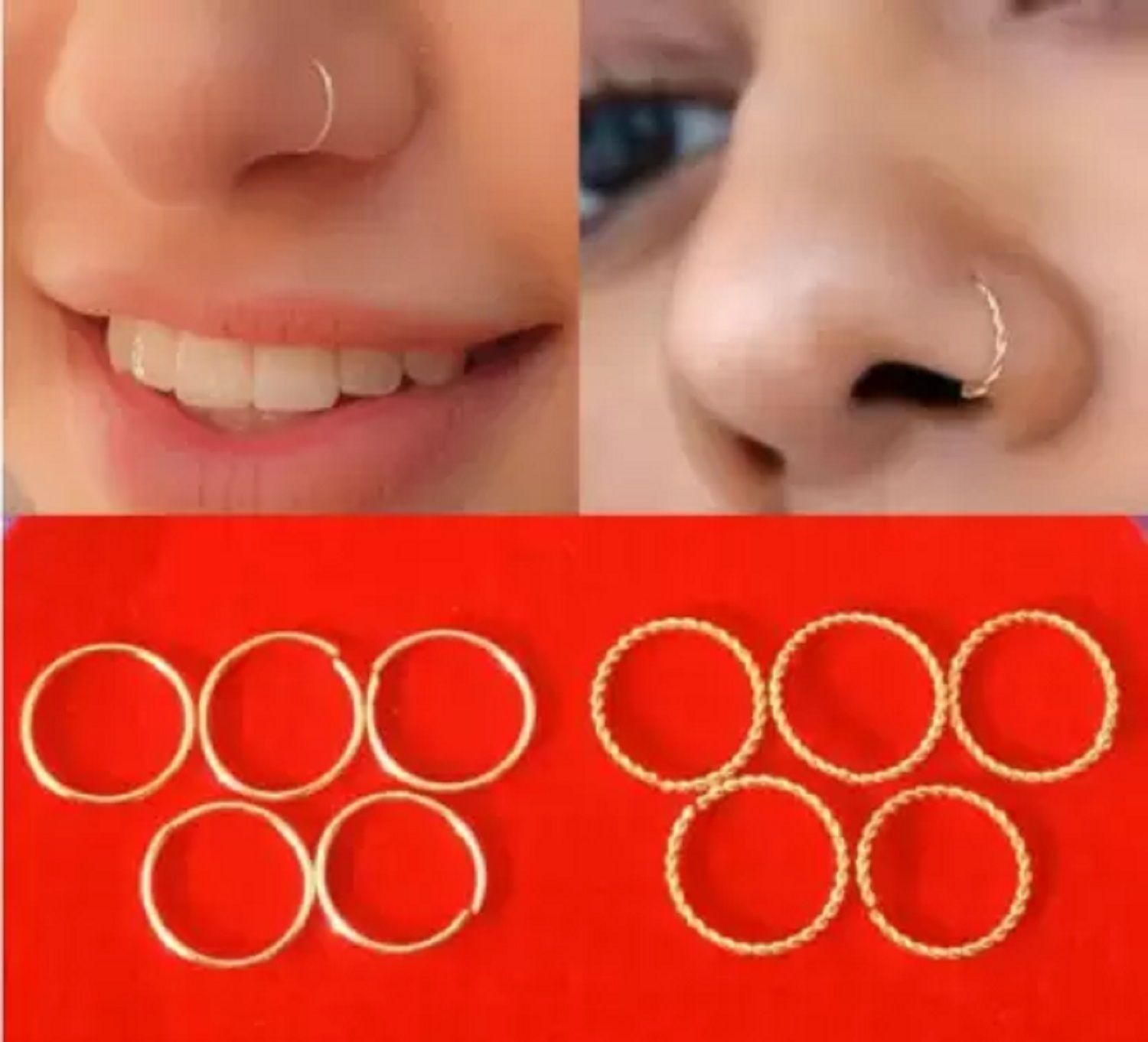 SONI JEWELLERY Gold-plated Plated Brass Nose Ring Set-image-4