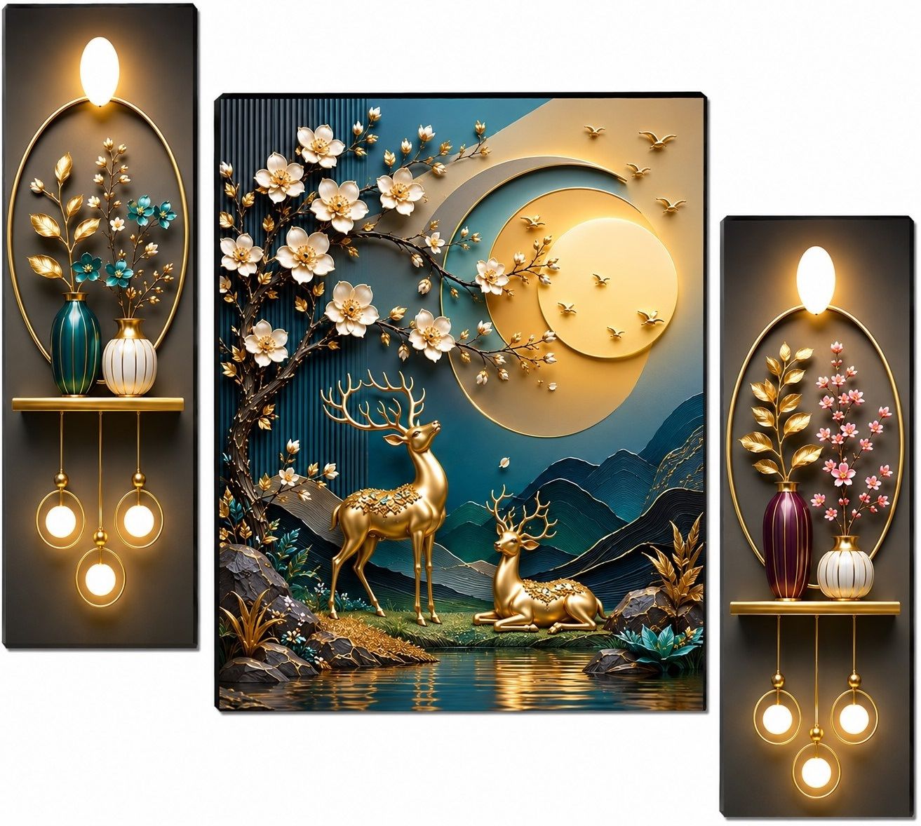 sndart Set Of 3 Modern Art Deer Wall Paintings For Living Room Digital Reprint 11.5 inch x 17.5 inch Painting-picture-10